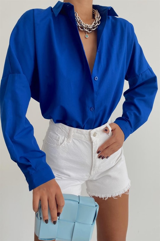 Basic Poplin Gömlek Saks Mavisi