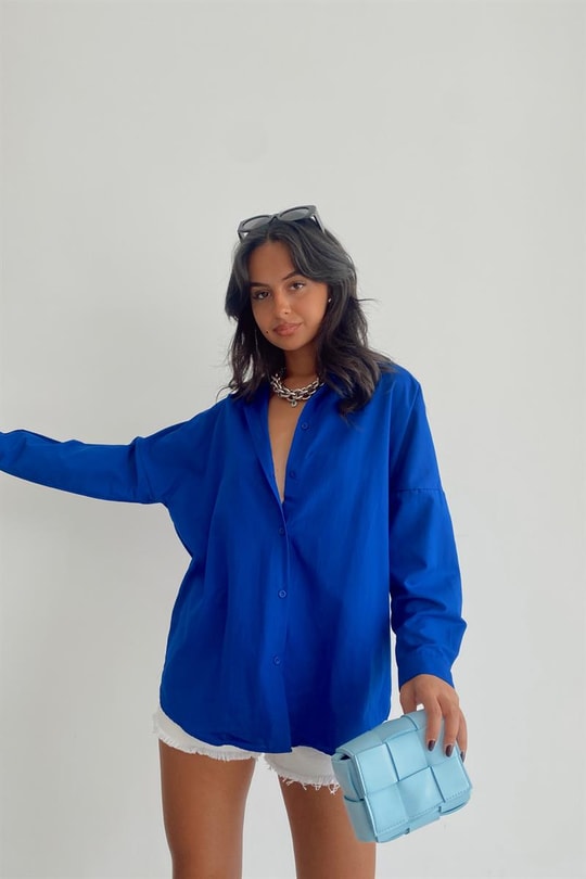Basic Poplin Gömlek Saks Mavisi