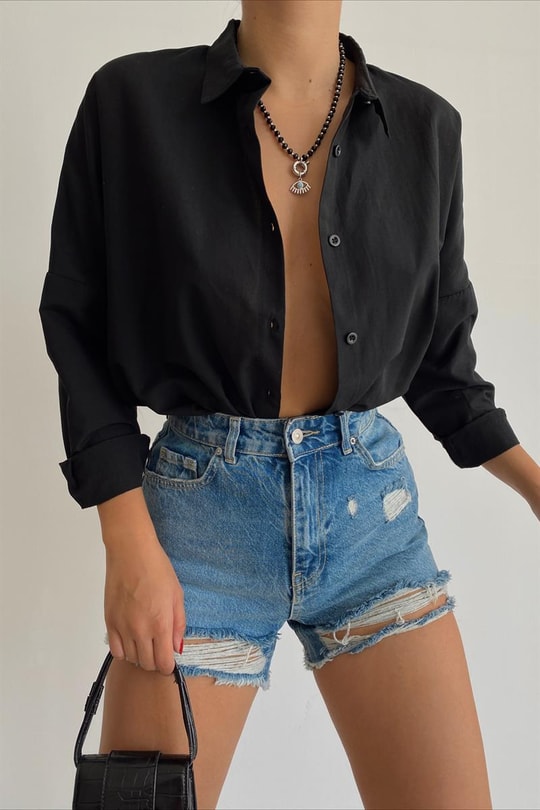 Basic Poplin Gömlek Siyah