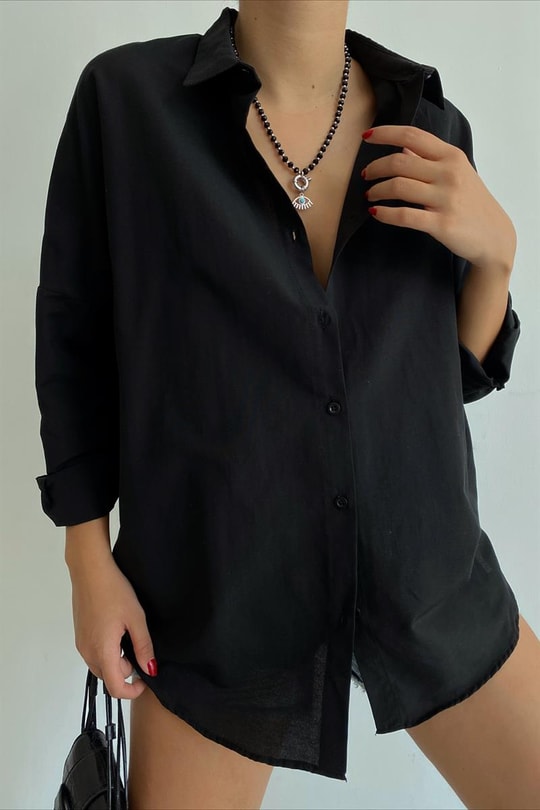 Basic Poplin Gömlek Siyah