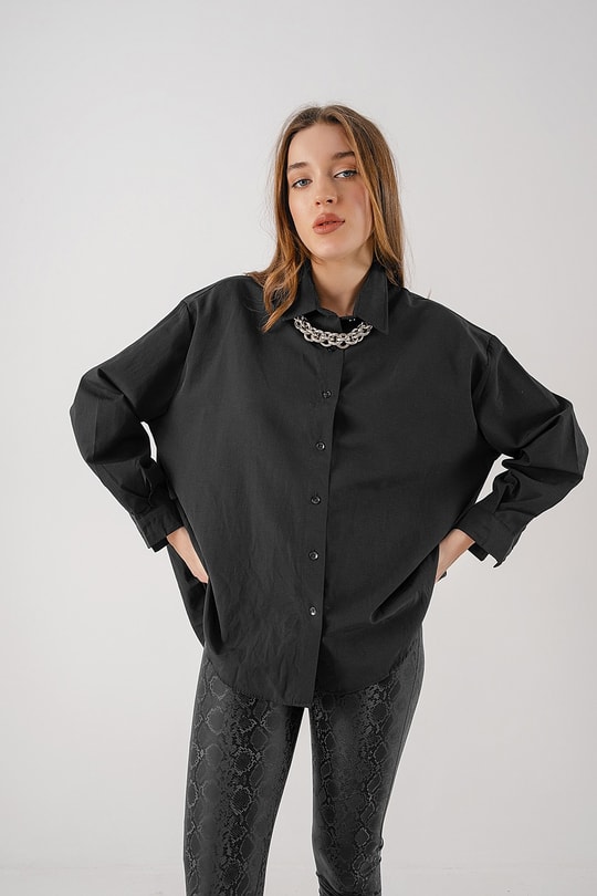 Basic Salaş Poplin Gömlek Siyah