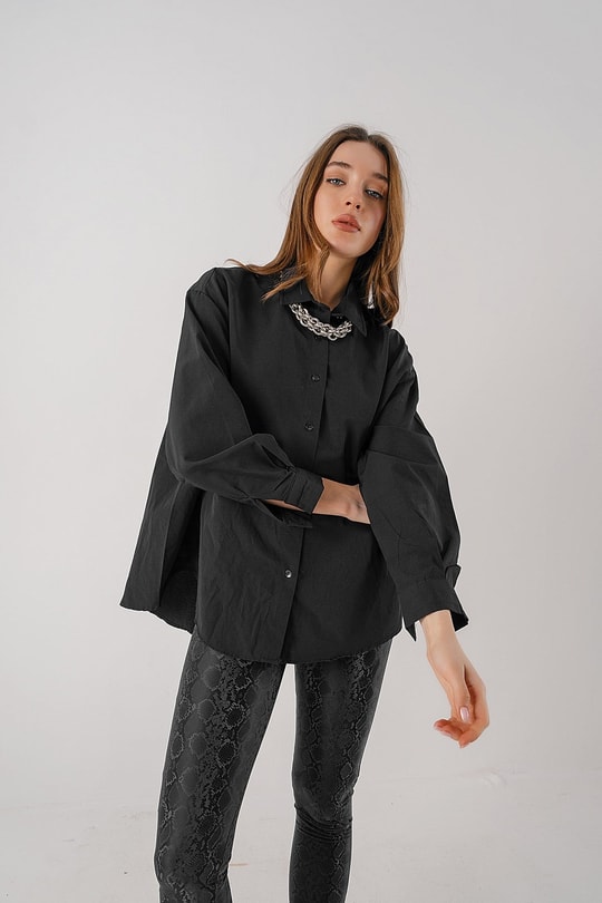 Basic Salaş Poplin Gömlek Siyah