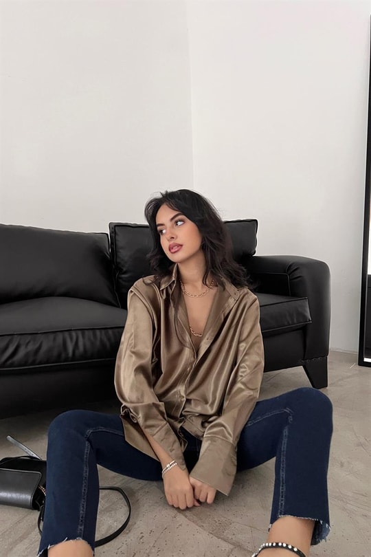 Basic Saten Gömlek Kahve