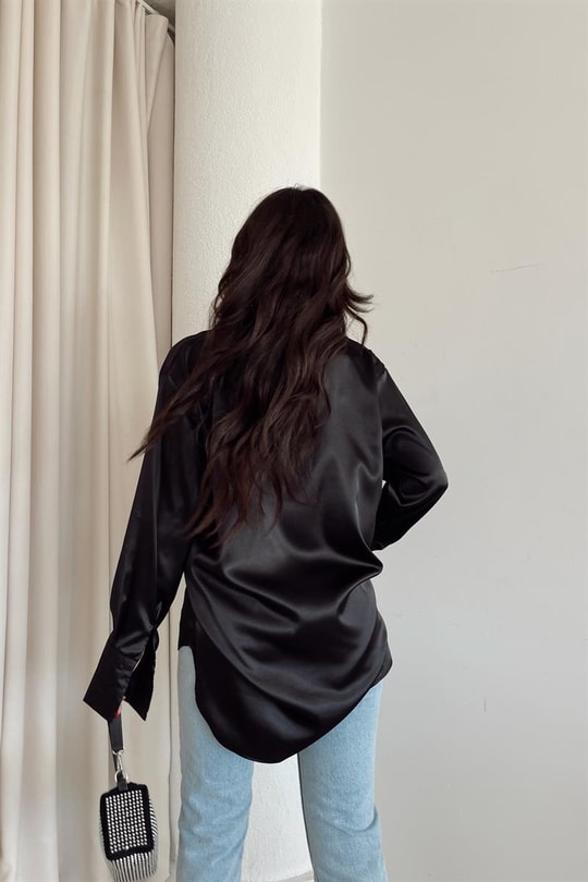 Basic Saten Gömlek Siyah