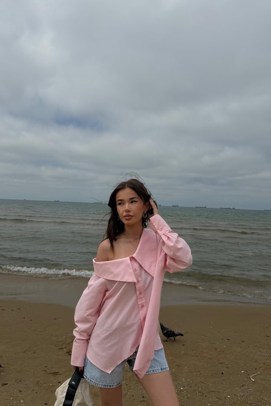 Bebe Yaka Asimetrik Gömlek Pembe