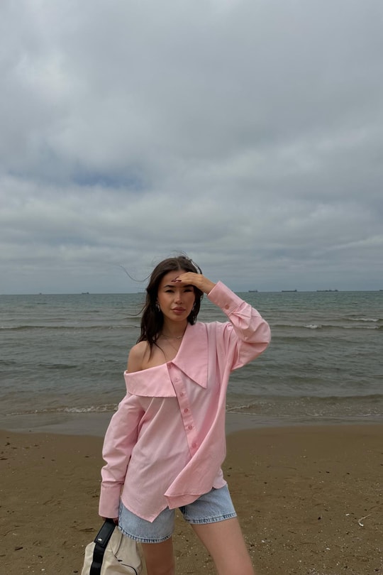 Bebe Yaka Asimetrik Gömlek Pembe