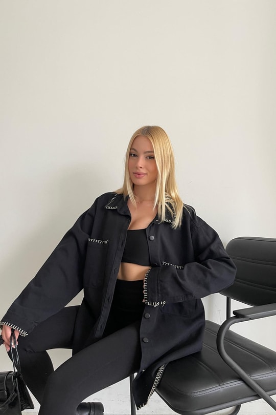 Çift Cepli Dikiş Model Gömlek Siyah
