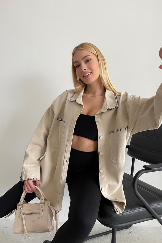 Çift Cepli Dikiş Model Gömlek Taş