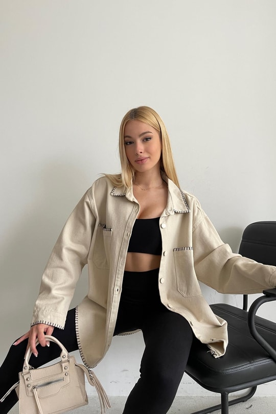 Çift Cepli Dikiş Model Gömlek Taş