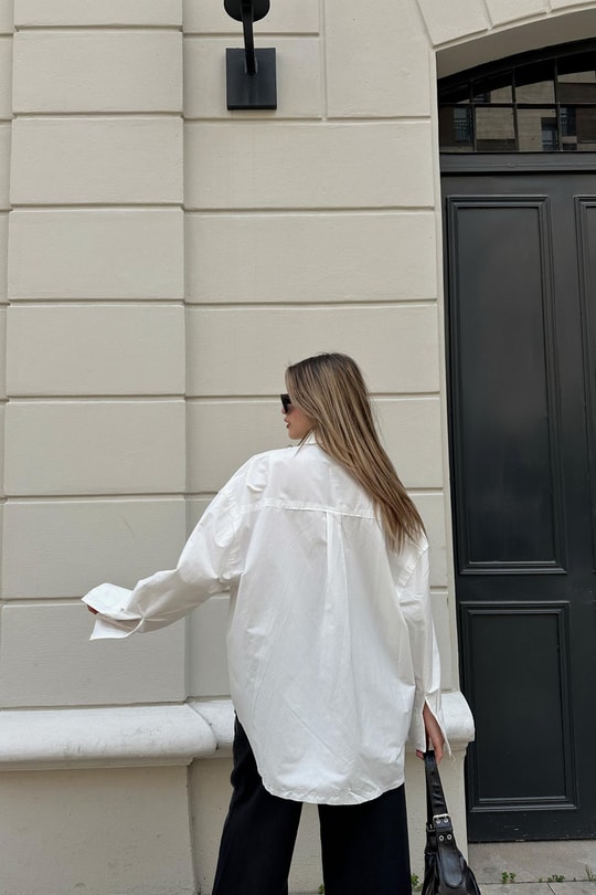 Çift Yaka Oversize Poplin Gömlek Beyaz
