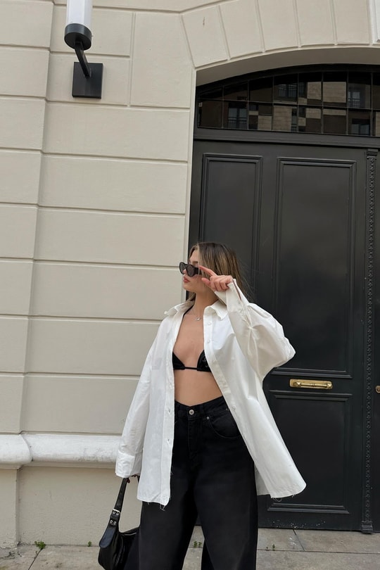 Çift Yaka Oversize Poplin Gömlek Beyaz