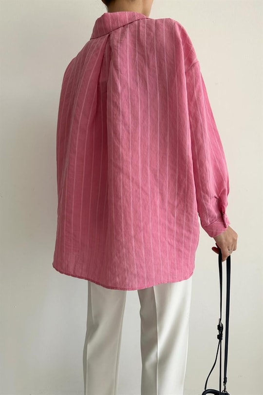 Çizgi İşlemeli Gömlek Pembe