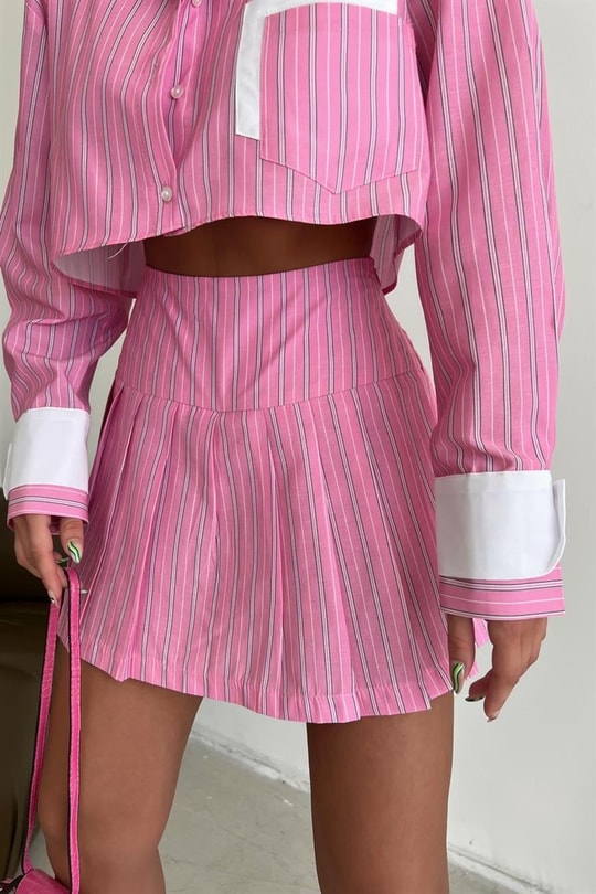 Çizgili Crop Gömlek Pembe