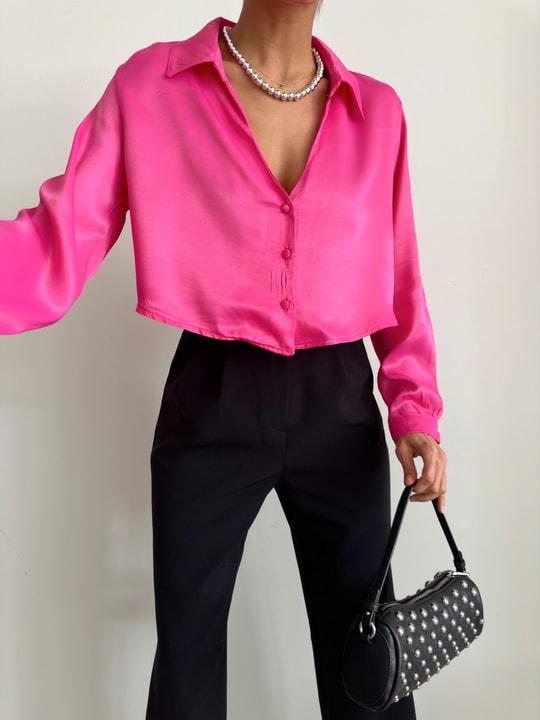 Coton Saten Gömlek Pembe