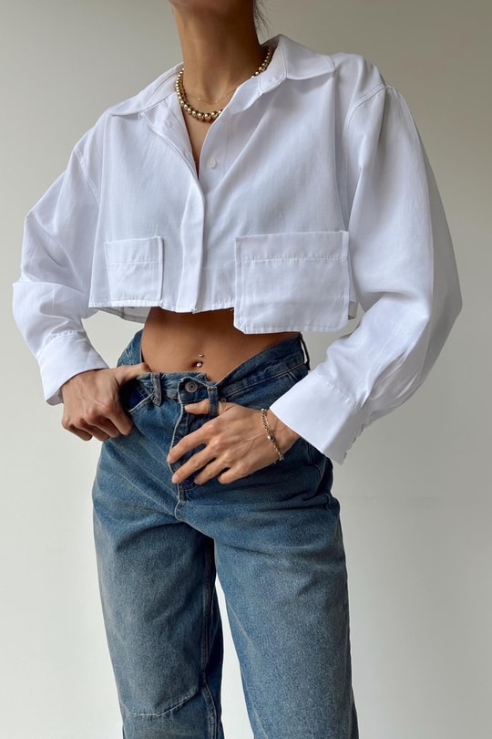 Crop Tasarım Gömlek Beyaz