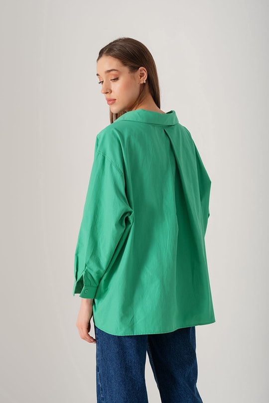 Düşük Omuzlu Oversize Gömlek Yeşil