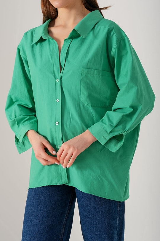Düşük Omuzlu Oversize Gömlek Yeşil
