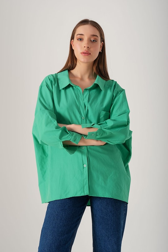 Düşük Omuzlu Oversize Gömlek Yeşil