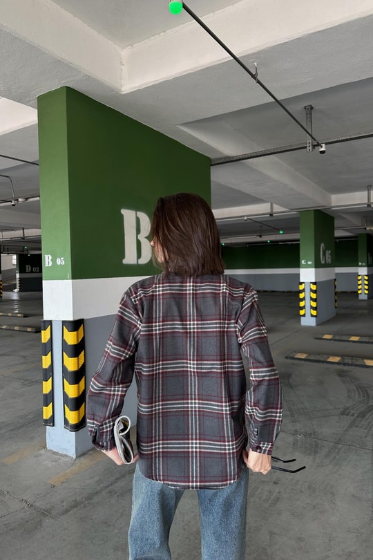Ekose Desen Oversize Gömlek Bordo