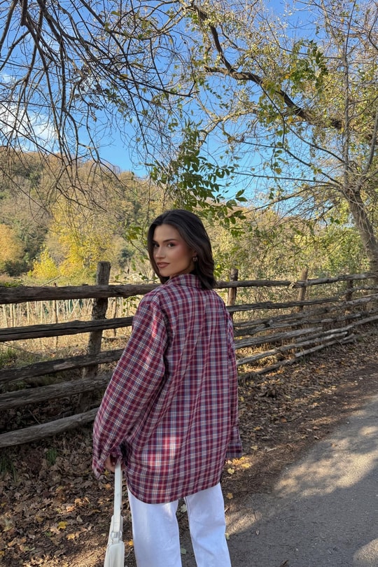 Ekoseli Oversize Oduncu Gömlek Bordo