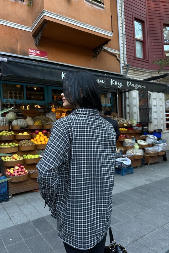 Ekoseli Oversize Oduncu Gömlek Füme