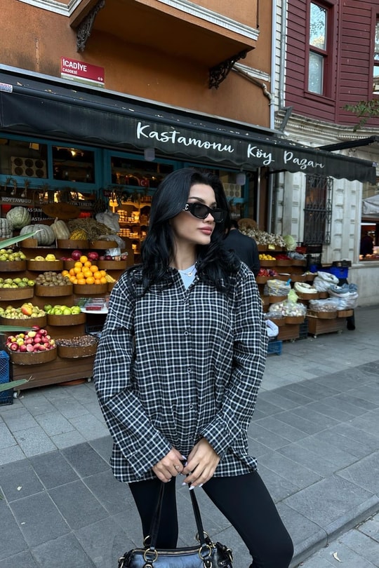 Ekoseli Oversize Oduncu Gömlek Füme