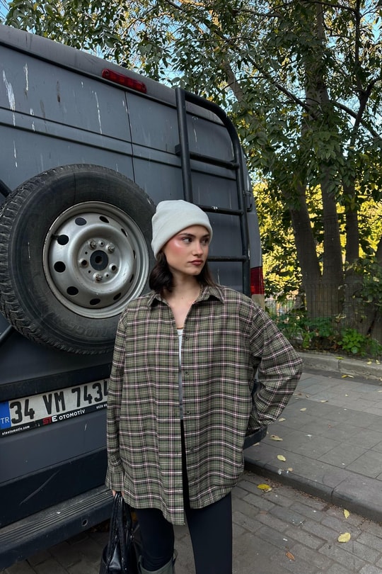 Ekoseli Oversize Oduncu Gömlek Yeşil