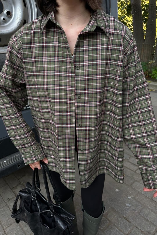 Ekoseli Oversize Oduncu Gömlek Yeşil