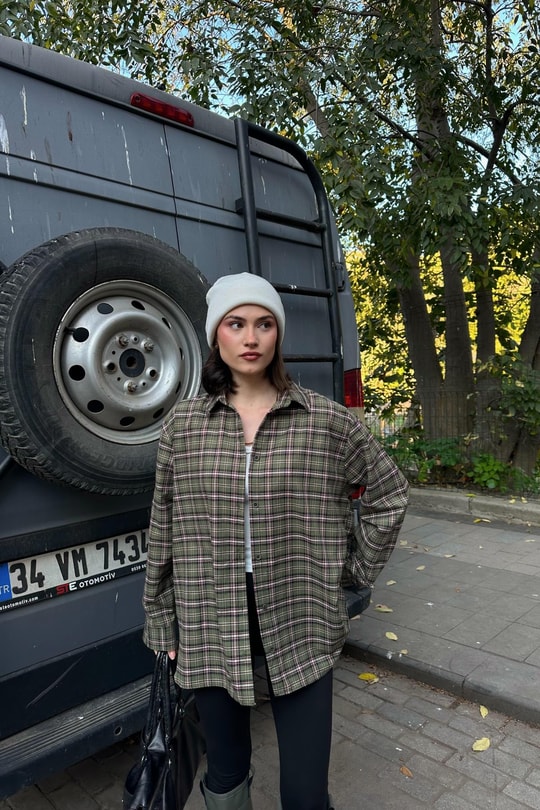 Ekoseli Oversize Oduncu Gömlek Yeşil