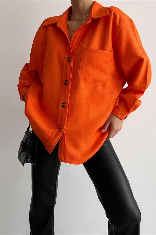 Fitilli Oversize Gömlek Oranj
