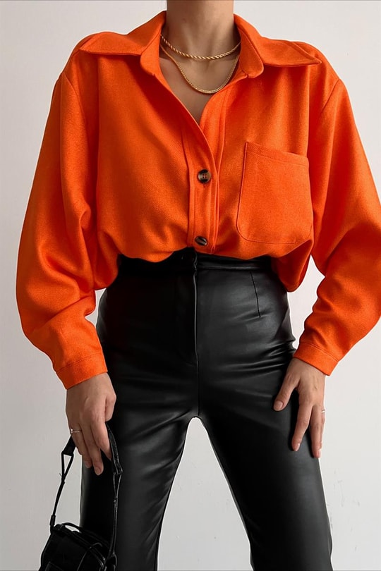 Fitilli Oversize Gömlek Oranj