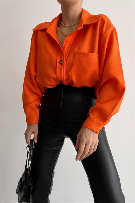 Fitilli Oversize Gömlek Oranj
