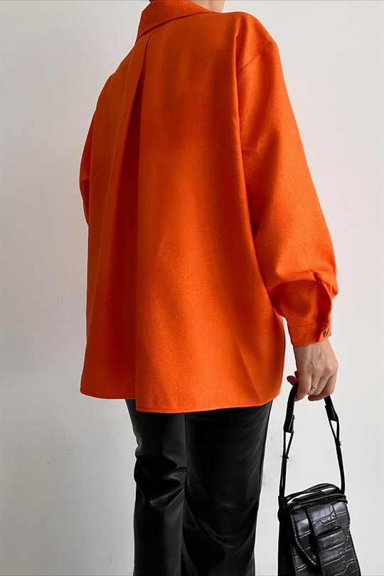 Fitilli Oversize Gömlek Oranj