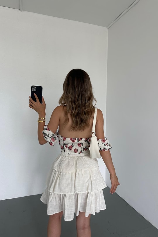 Flowers Crop Bluz Krem