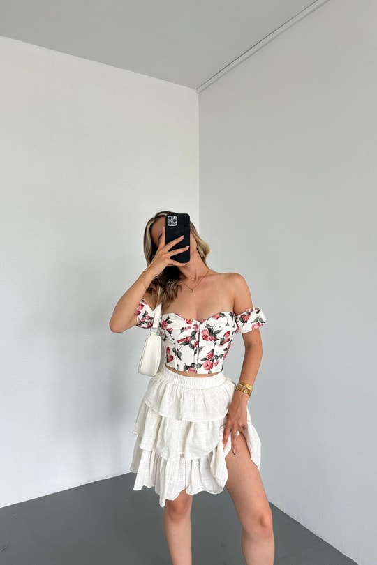Flowers Crop Bluz Krem