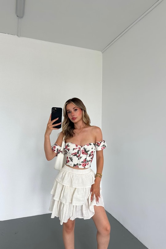 Flowers Crop Bluz Krem