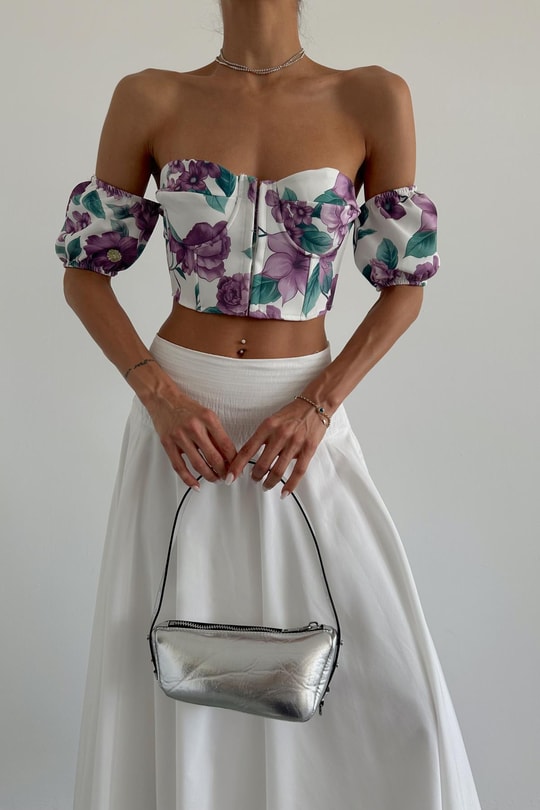 Flowers Crop Bluz Lila