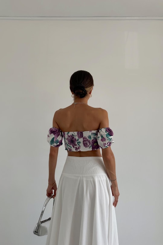 Flowers Crop Bluz Lila