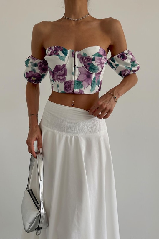 Flowers Crop Bluz Lila