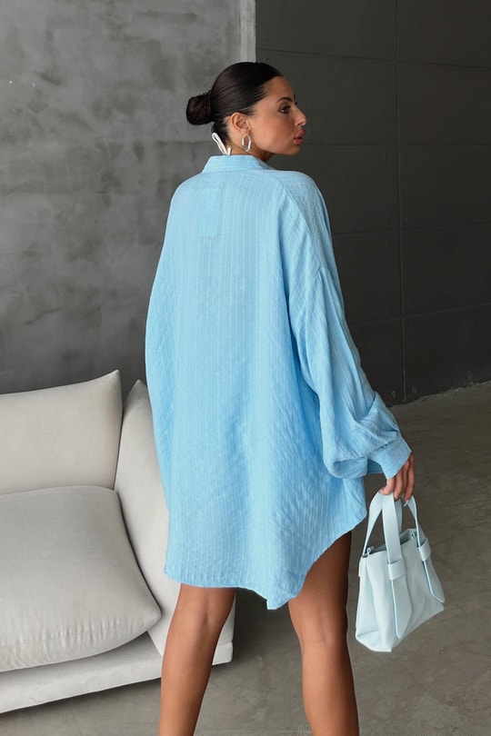 İşlemeli Oversize Gömlek Bebe Mavi