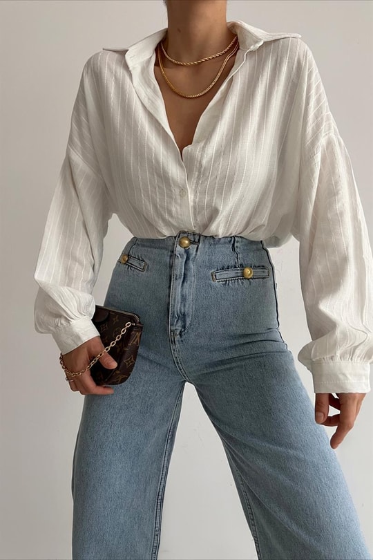 İşlemeli Oversize Gömlek Beyaz
