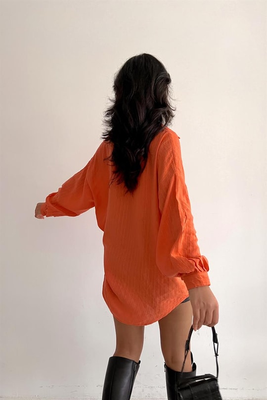 İşlemeli Oversize Gömlek Oranj