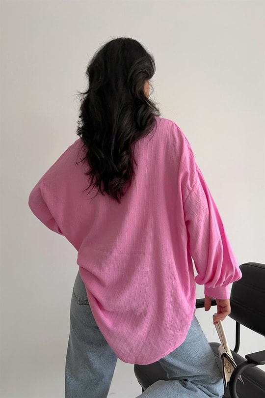 İşlemeli Oversize Gömlek Pembe