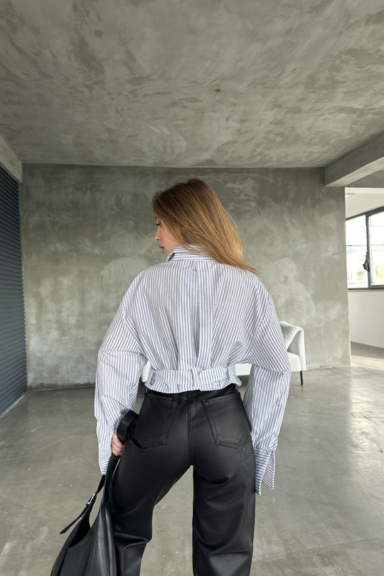 Kemerli Poplin Crop Gömlek Beyaz