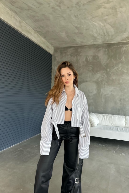 Kemerli Poplin Crop Gömlek Beyaz