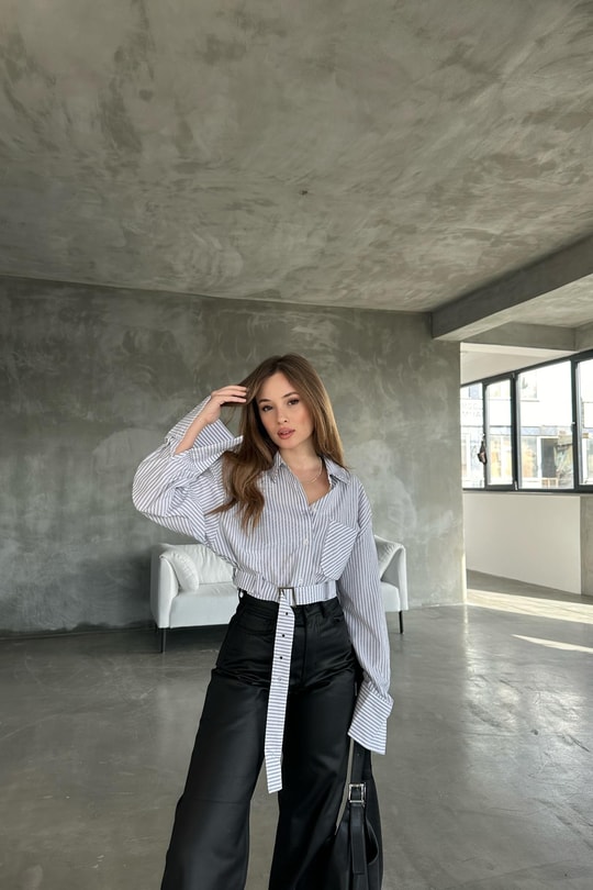 Kemerli Poplin Crop Gömlek Beyaz