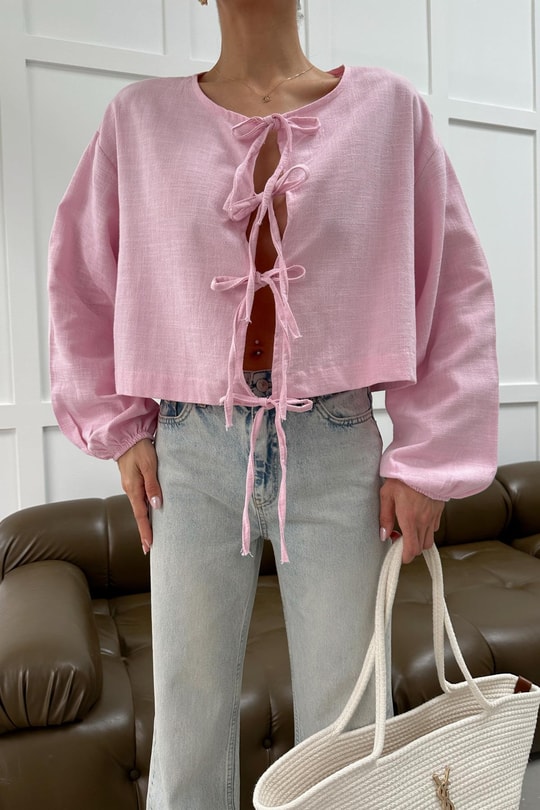 Keten Fiyonklu Gömlek Pembe