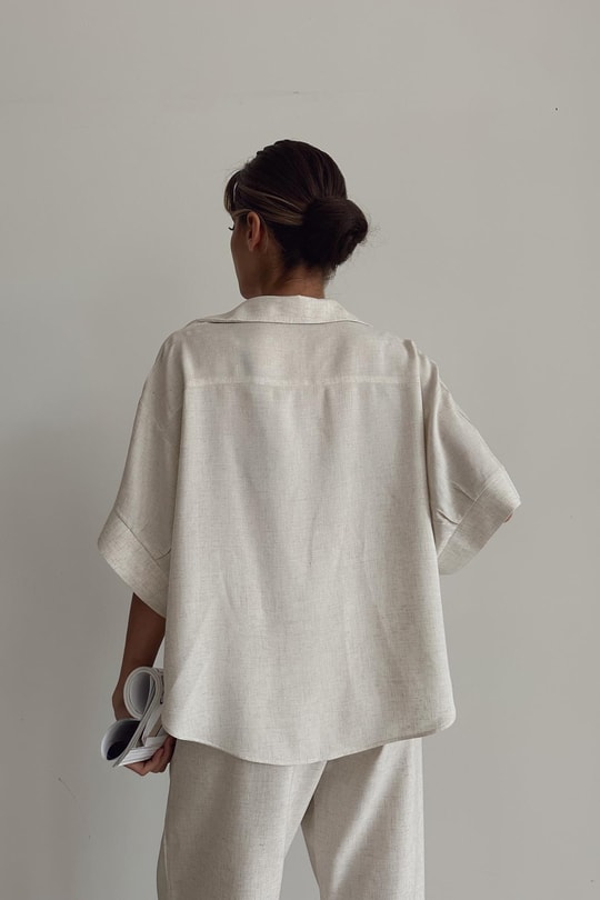 Keten Oversize Gömlek Taş