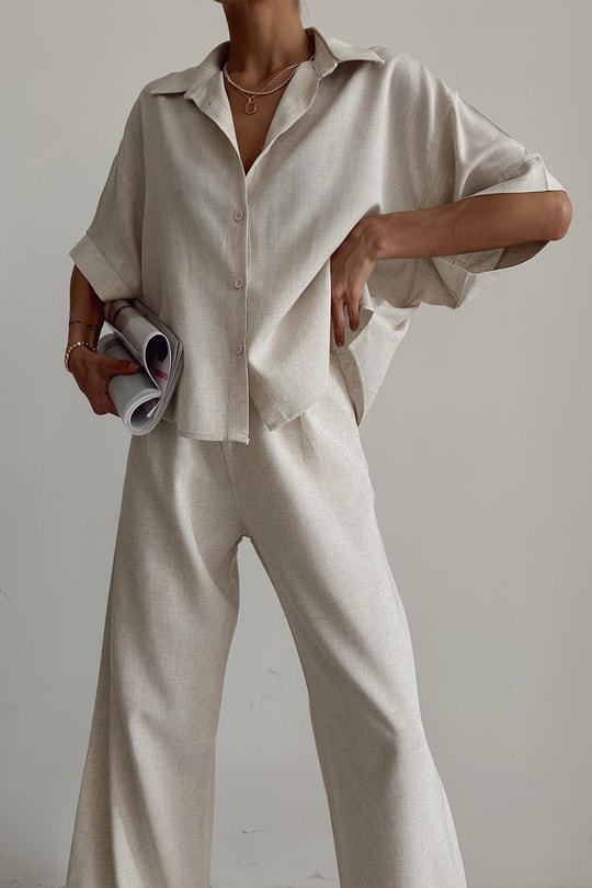 Keten Oversize Gömlek Taş