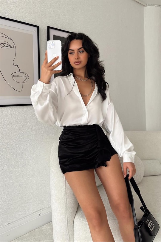Krep Kumaş Basic Saten Gömlek Beyaz